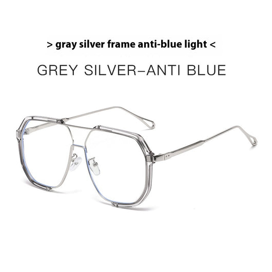 Black and gold polygon sunglasses with dark gray lenses, featuring a trendy concave design and anti-blue light properties. - Image 6