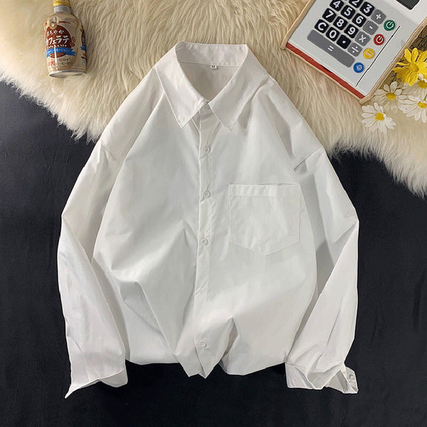 Camisa Drapeada de Manga Larga Color Sólido para Hombre
