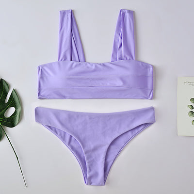 Dark green two-piece swimsuit with a bandeau top featuring horizontal ruching and high-cut bikini bottoms. - Image 16