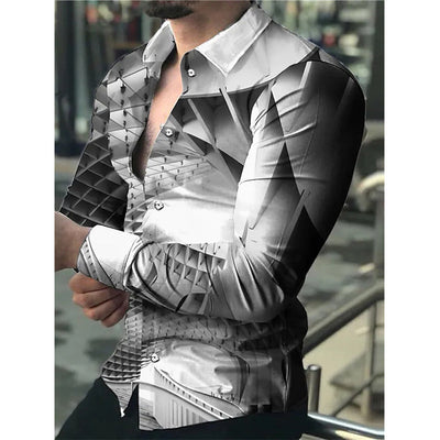 Camisa Casual de Manga Larga con Impresión Digital 3D para Hombre - Image 38