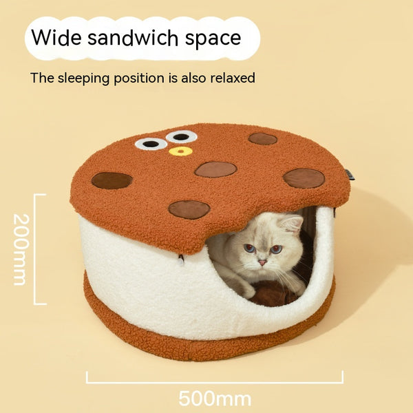 Cama Nido para Gatos con Forma de Galleta - Diseño Semicerrado
