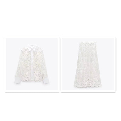 Traje Falda Camisa con Solapa Calada Elegante - Image 8