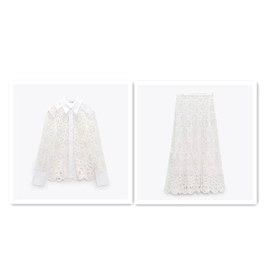 Traje Falda Camisa con Solapa Calada Elegante - Image 8
