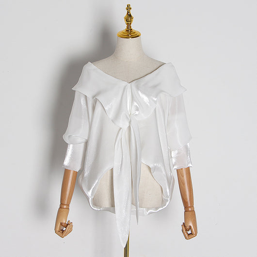 Blusa Suelta con Escote V Irregular Multiuso