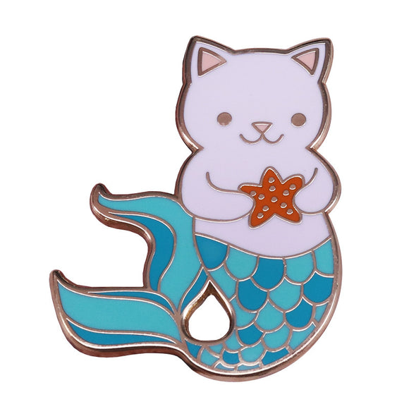 Broche Gatita Sirena Fantasy Azul - Accesorio de Joyería Adorable
