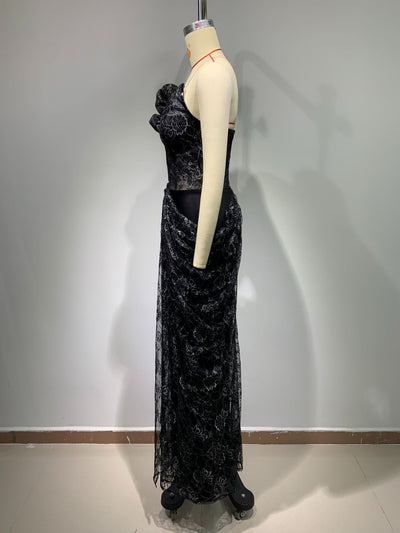 Vestido Negro Elegante sin Mangas con Encaje Floral y Espalda Descubierta Reductor - Image 10