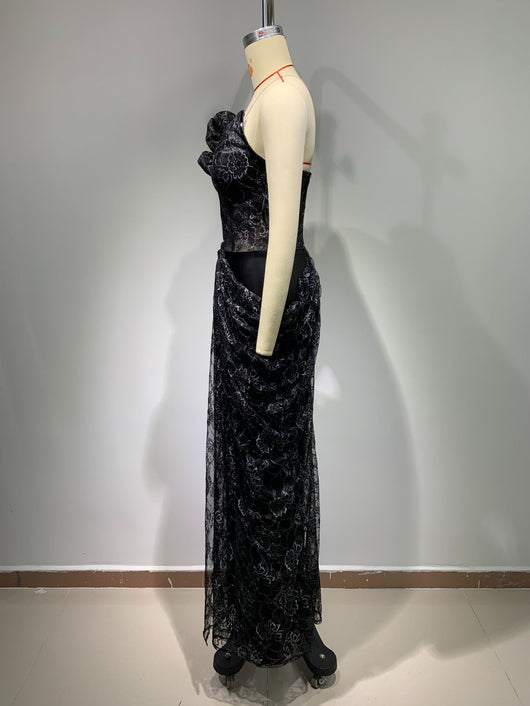 Vestido Negro Elegante sin Mangas con Encaje Floral y Espalda Descubierta Reductor - Image 10