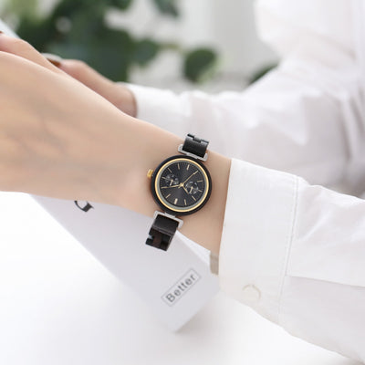 Reloj de Pulsera Analógico Redondo en Madera de Ébano con Movimiento de Cuarzo - Image 4