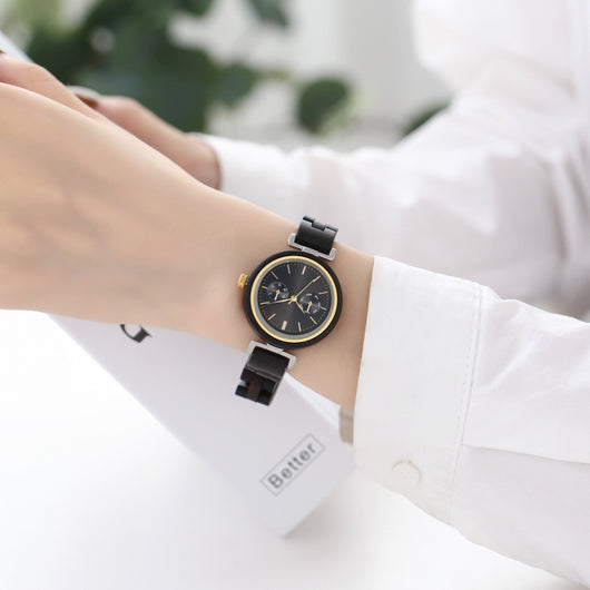 Reloj de Pulsera Analógico Redondo en Madera de Ébano con Movimiento de Cuarzo - Image 4