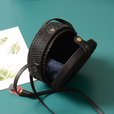 Bolsa de Ratán con Cierre de Cuero PU Negro - Image 3