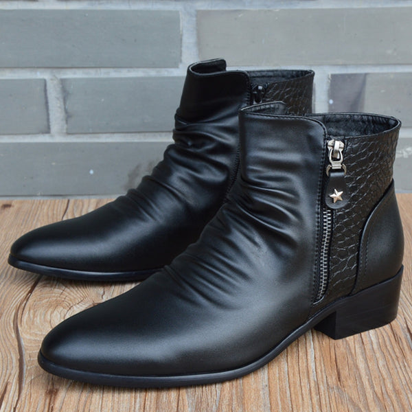 Botas de Cuero para Hombre con Punta Afilada y Remaches de Terciopelo