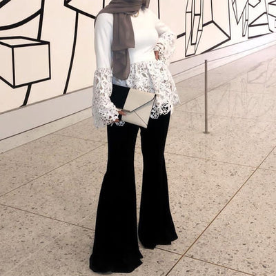 Blusa Elegante Talla Grande con Encaje y Mangas Acampanadas para Mujer - Image 13