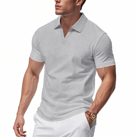 Polo Deportivo Hombre Cuello V Tejido Waffle Manga Corta Suelta - Image 5