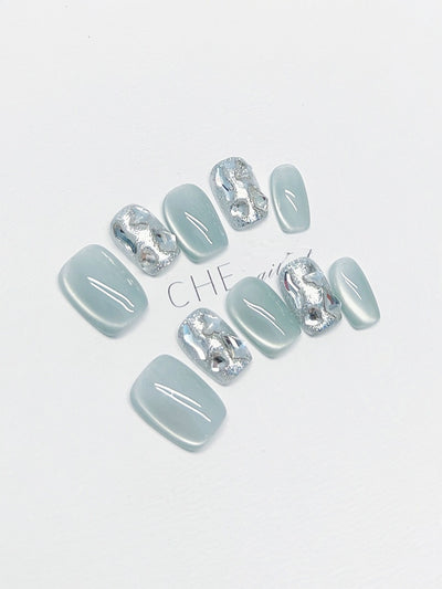 Uñas Postizas Personalizadas Ojo de Gato Cuadrado Azul Verano - Image 7