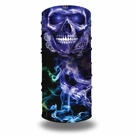 Black and white neck gaiter featuring a detailed skull and spine print, suitable for outdoor sports. - Image 25
