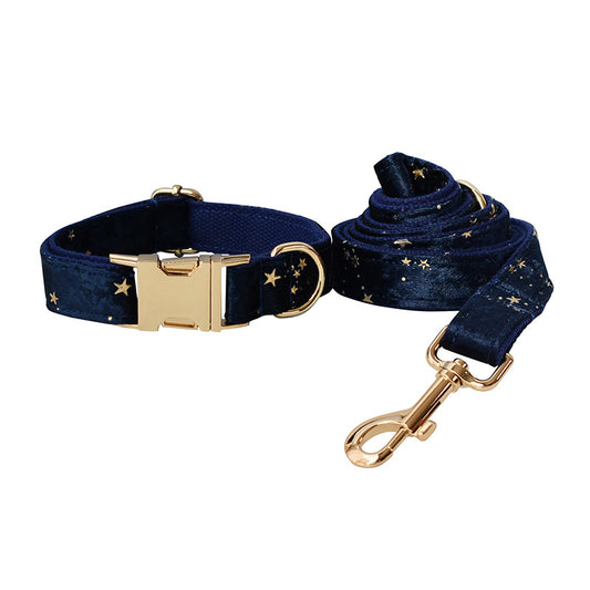 Anillo para Perro Franela Azul con Hebilla Dorada - Image 2