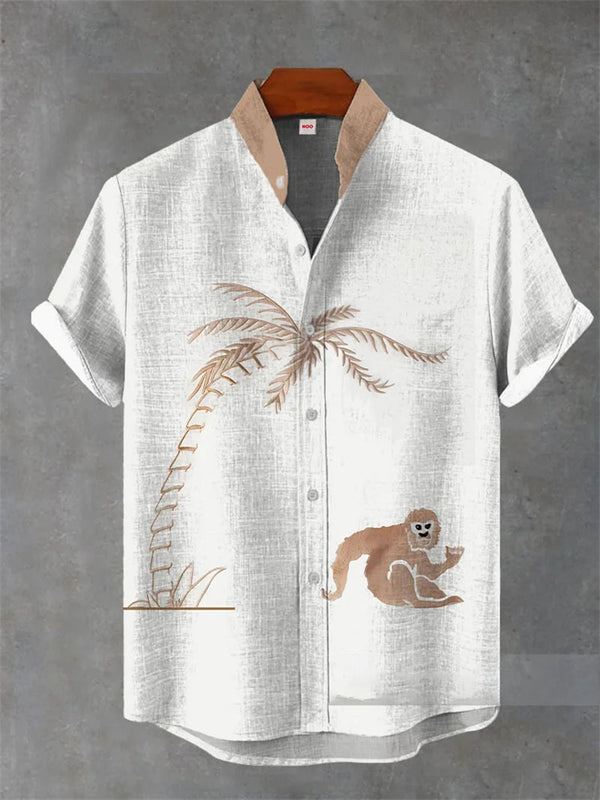 Camisa Hawaiana de Lino Estampada para Hombre - Manga Corta Casual