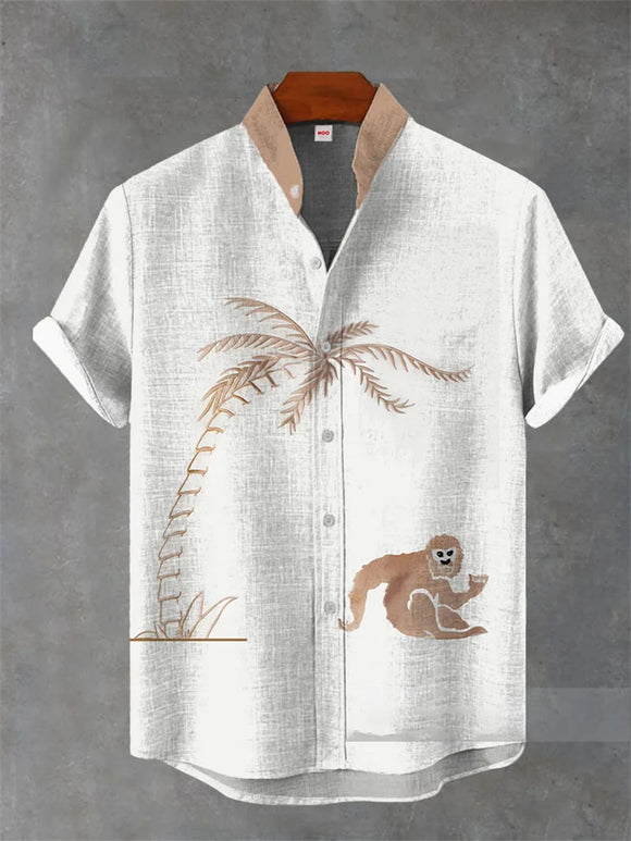 Camisa Hawaiana de Lino Estampada para Hombre - Manga Corta Casual
