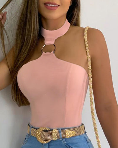 Blusa sin Mangas con Cuello Alto y Halter - Image 4
