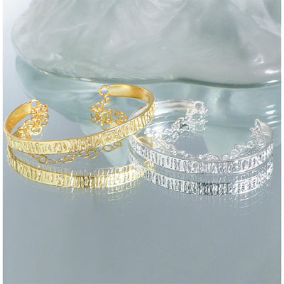 Pulsera de Plata Esterlina Diseño Coreano Lujo Ligero con Textura Plisada y Cadena - Image 4