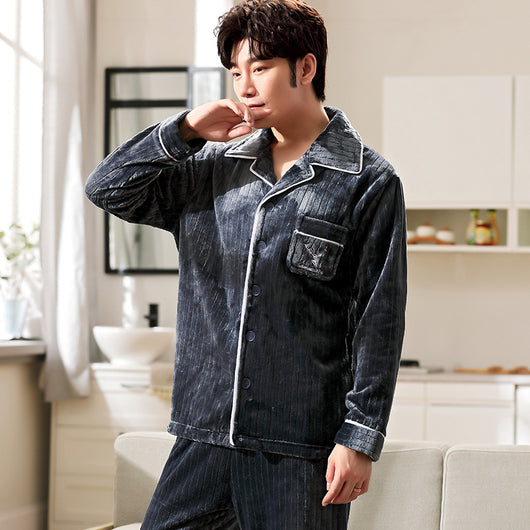 Pijama de Franela para Hombre con Solapa - Abrigo Cardigan Otoño e Invierno - Image 22
