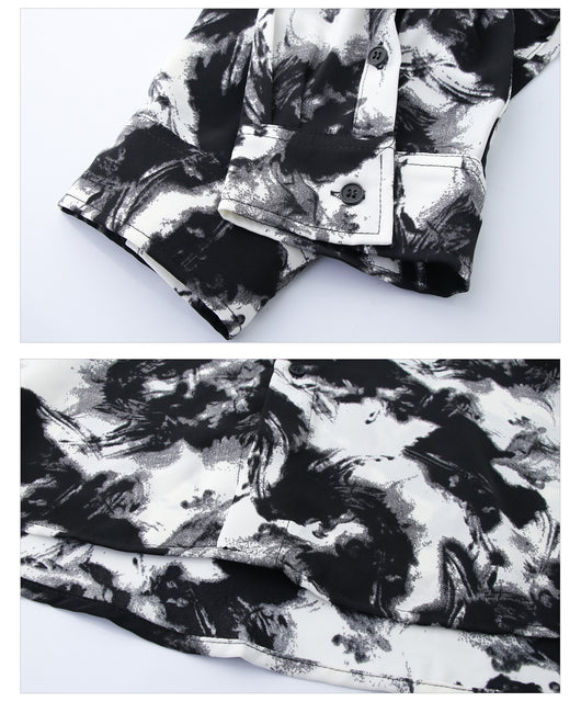 Camisa Suelta con Cuello Solapa y Estampado Tie-Dye en Tinta - Image 12