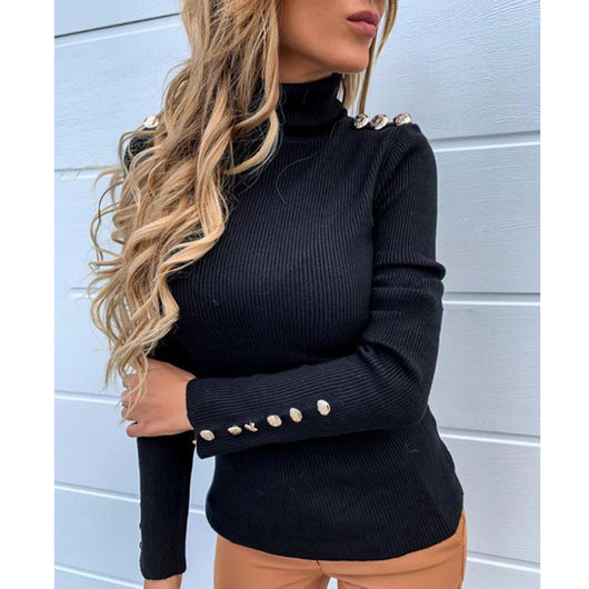 Blusa Básica de Cuello Alto con Botones - Colores Sólidos - Image 13