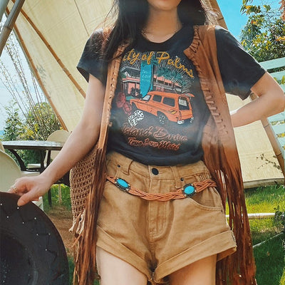 Playera Retro Americana Estampada de Manga Corta para Mujer - Image 15