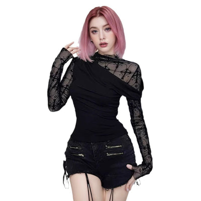 Blusa Ajustada de Encaje con Detalles Calados y Manga Larga - Image 6