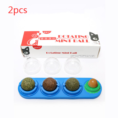 Cat toy with blue base, three rotating catnip/matatabi balls, and one licking candy, in a box labeled 'Rotating Mint Ball'. - Image 24
