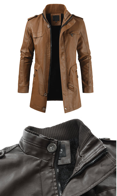 Abrigo Casual de Piel Sintética con Forro Polar para Hombre - Image 7