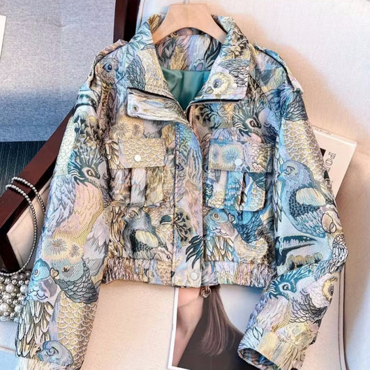 Chaqueta Otoñal con Estampado de Pavo Real para Mujer - Image 12
