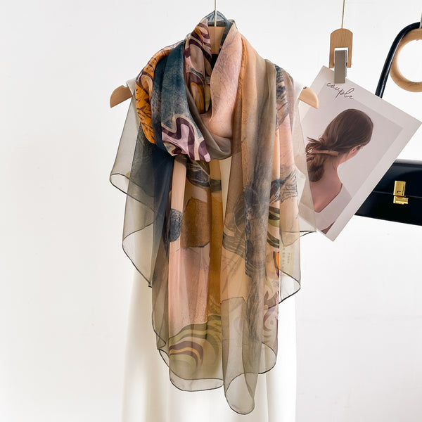 Pañuelo de Seda con Protección Solar - Chal Largo Estampado