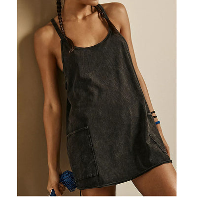 Conjunto de 3 Piezas: Vestido Tejido Corto con Bolsillos y Tirantes - Image 11