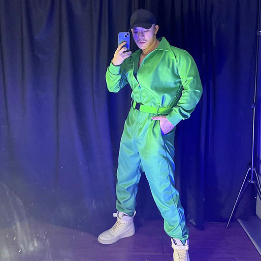 Traje Hip Hop para Cantante Unisex - Estilo Discoteca Verde - Image 2