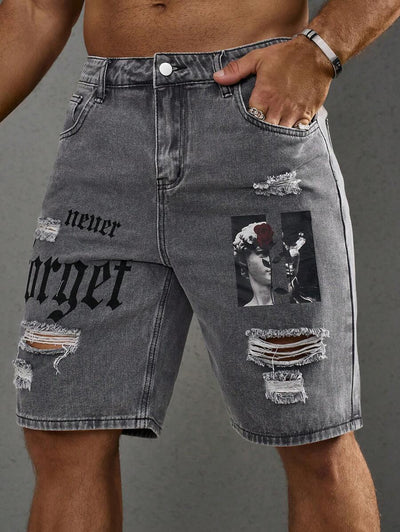 Shorts Estilo Vaquero con Estampado de Letras para Hombre - Image 14