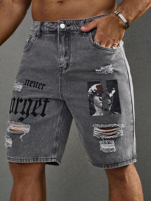 Shorts Estilo Vaquero con Estampado de Letras para Hombre - Image 14