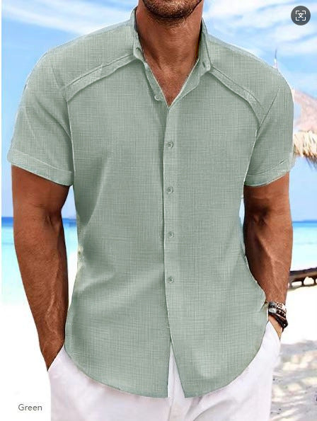 Camisa Hawaiana Casual de Manga Corta Color Sólido - Image 15