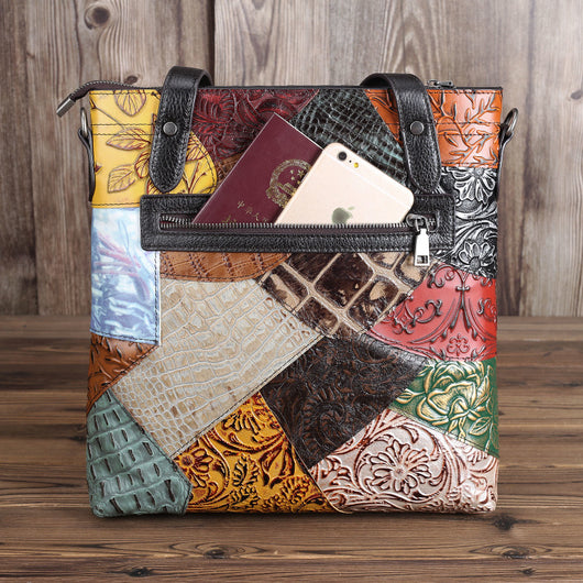 Bolso de Cuero con Diseño Asimétrico y Costura Decorativa para Mujer - Image 6