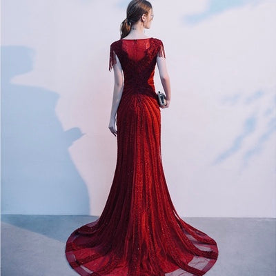 Vestido de Noche Sirena en Rojo Vino para Novia - Image 10
