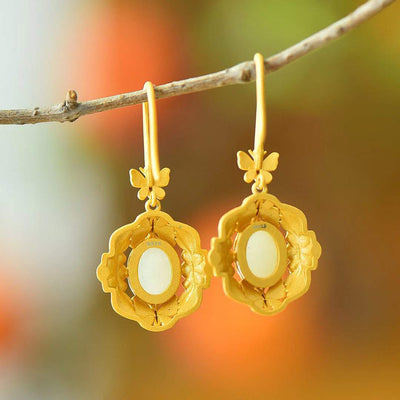 Aretes Hetian Natural Plata 925 Estilo Antiguo Dorado Azul Quemado para Mujer - Image 9