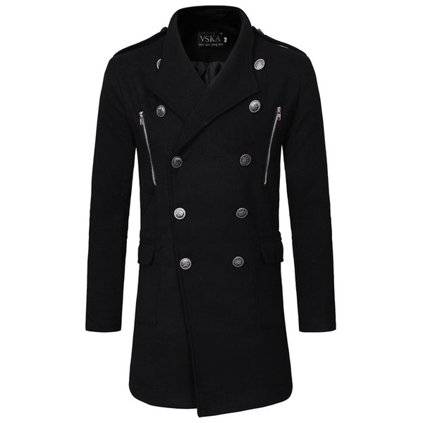 Abrigo Gabardina Doble Botonadura Cuello Solapa Grande Hombre Slim Fit Lana