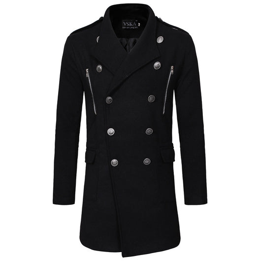 Abrigo Gabardina Doble Botonadura Cuello Solapa Grande Hombre Slim Fit Lana