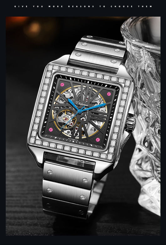 Reloj Automático de Diseño Cuadrado con Diamantes - Image 16