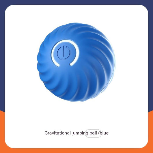 Blue gravitational jumping pet ball with a power button, shown next to an orange replacement shell for the toy. - Image 4