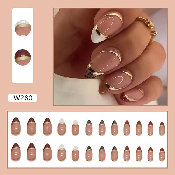 Uñas Postizas Almendra Dorado Leopardo con Efecto Espejo - Image 2
