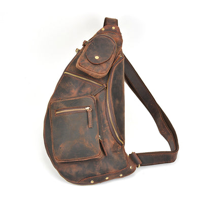 Bolsa de Pecho de Cuero para Hombre - Mochila Diagonal Casual para Viajes - Image 5