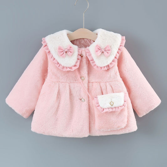 Abrigo Infantil Estilo Coreano con Lazo - Algodón Puro Colores Sólidos