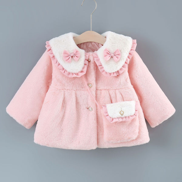 Abrigo Infantil Estilo Coreano con Lazo - Algodón Puro Colores Sólidos