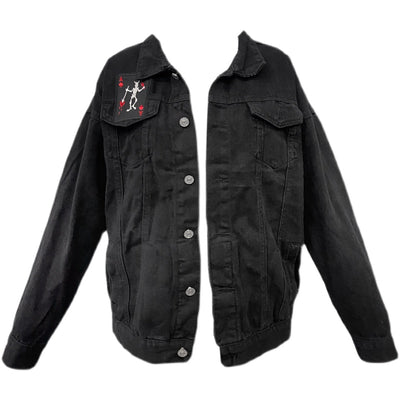 Chaqueta de Mezclilla Azul con Cruz Bordada y Detalles Desgastados - Image 3